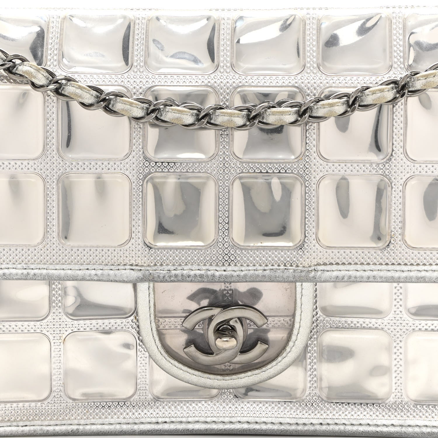 Chanel Vinyl Large Ice Cube Flap Silver 7 of 15