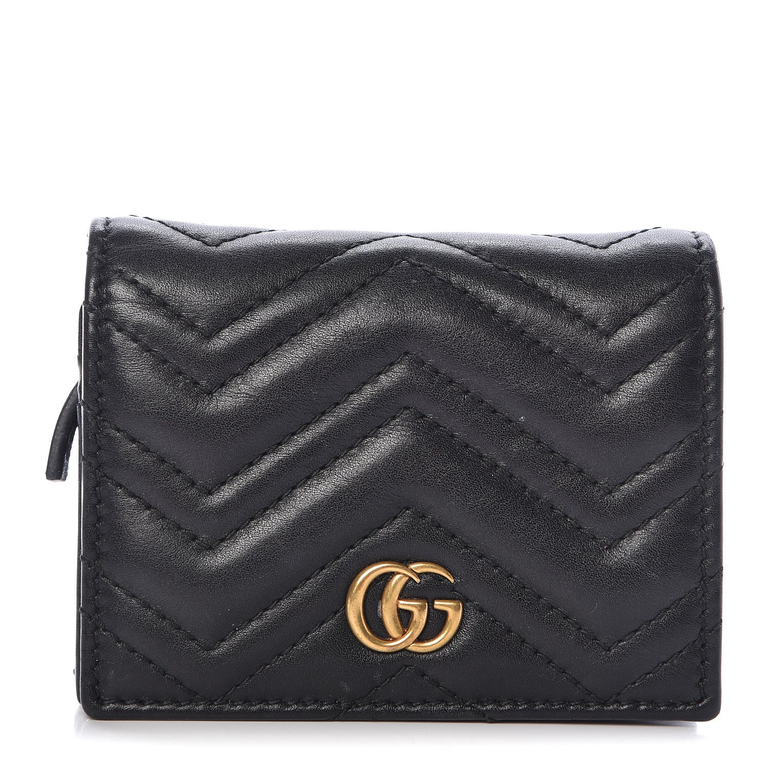 Gucci Calfskin Matelasse GG Marmont Card Case Wallet Black 1 of 12