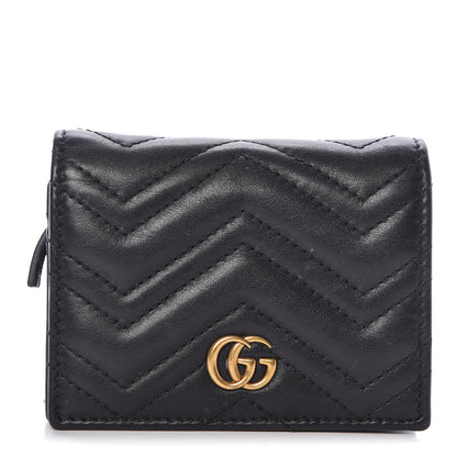 Gucci Calfskin Matelasse GG Marmont Card Case Wallet Black 1 of 12