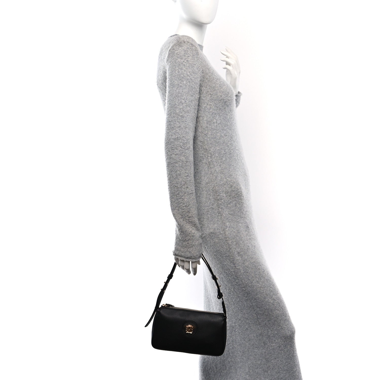 Versace Grained Calfskin Medusa Shoulder Bag Black 2 of 9