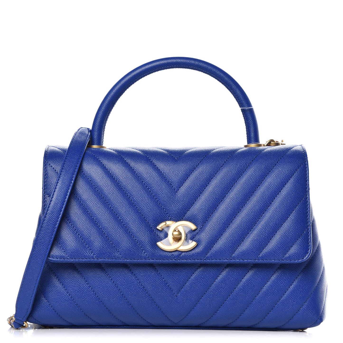 Caviar Chevron Quilted Small Coco Handle Flap Blue