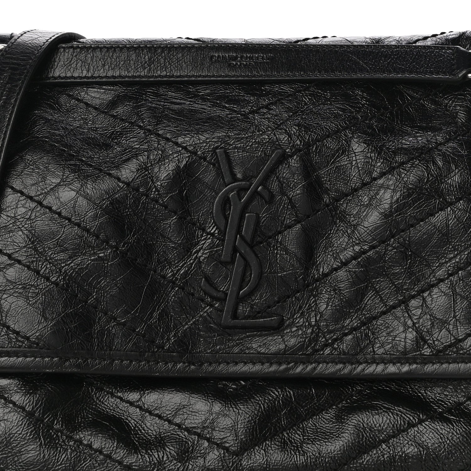 Saint Laurent Crinkled Calfskin Matelasse Monogram Medium Niki Chain Satchel Black 6 of 15