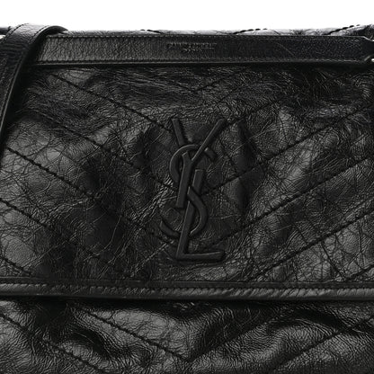 Saint Laurent Crinkled Calfskin Matelasse Monogram Medium Niki Chain Satchel Black 6 of 15