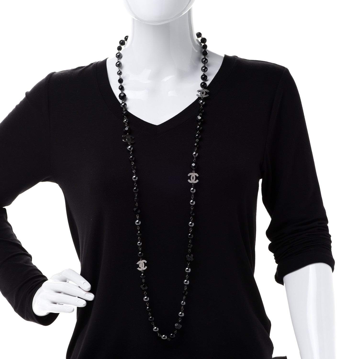 Chanel Ruthenium Pearl Beaded CC Long Necklace Black 2 of 5