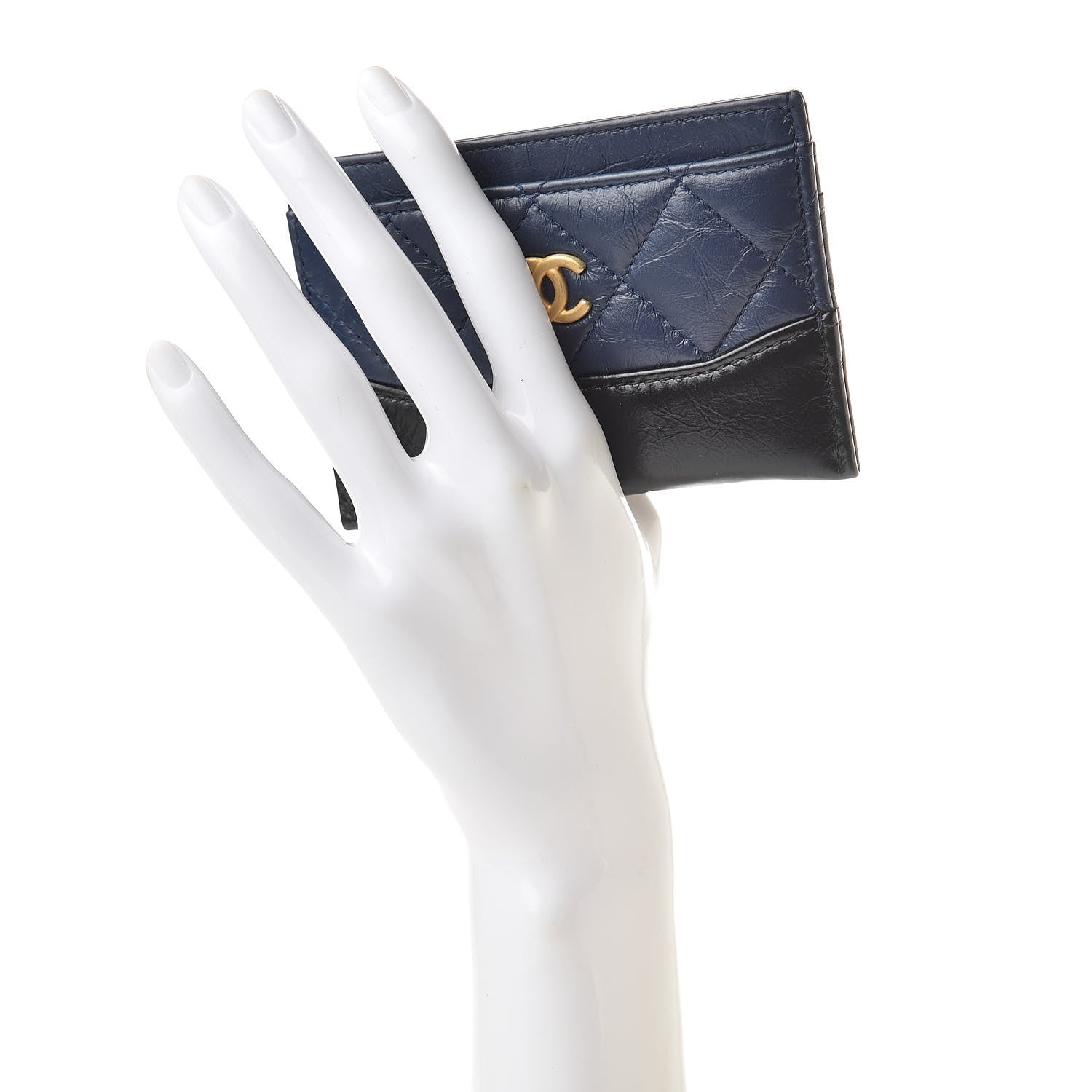 Chanel Aged Calfskin Quilted Gabrielle Card Holder Wallet Navy Black 2 of 9