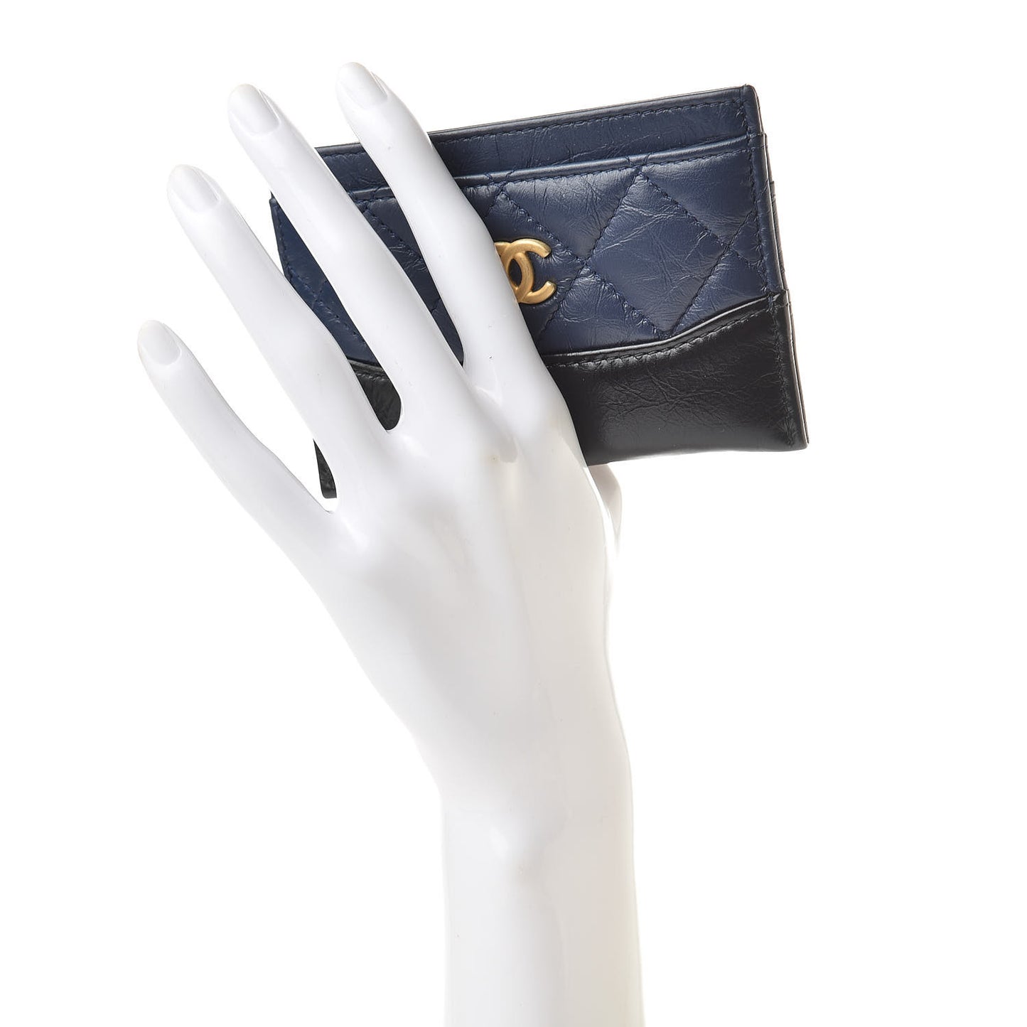 Aged Calfskin Quilted Gabrielle Card Holder Wallet Navy Black
