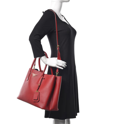 Prada Saffiano Cuir Medium Double Bag Rosso 3 of 13