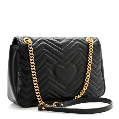 Gucci Calfskin Matelasse Medium GG Marmont Shoulder Bag Black 3 of 10