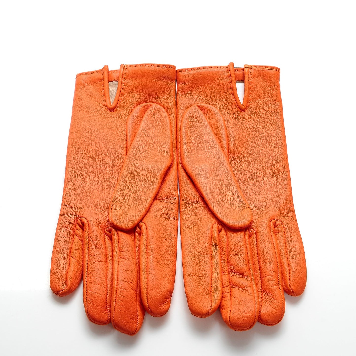 Lambskin Soya Kelly Lock Gloves 7 Orange