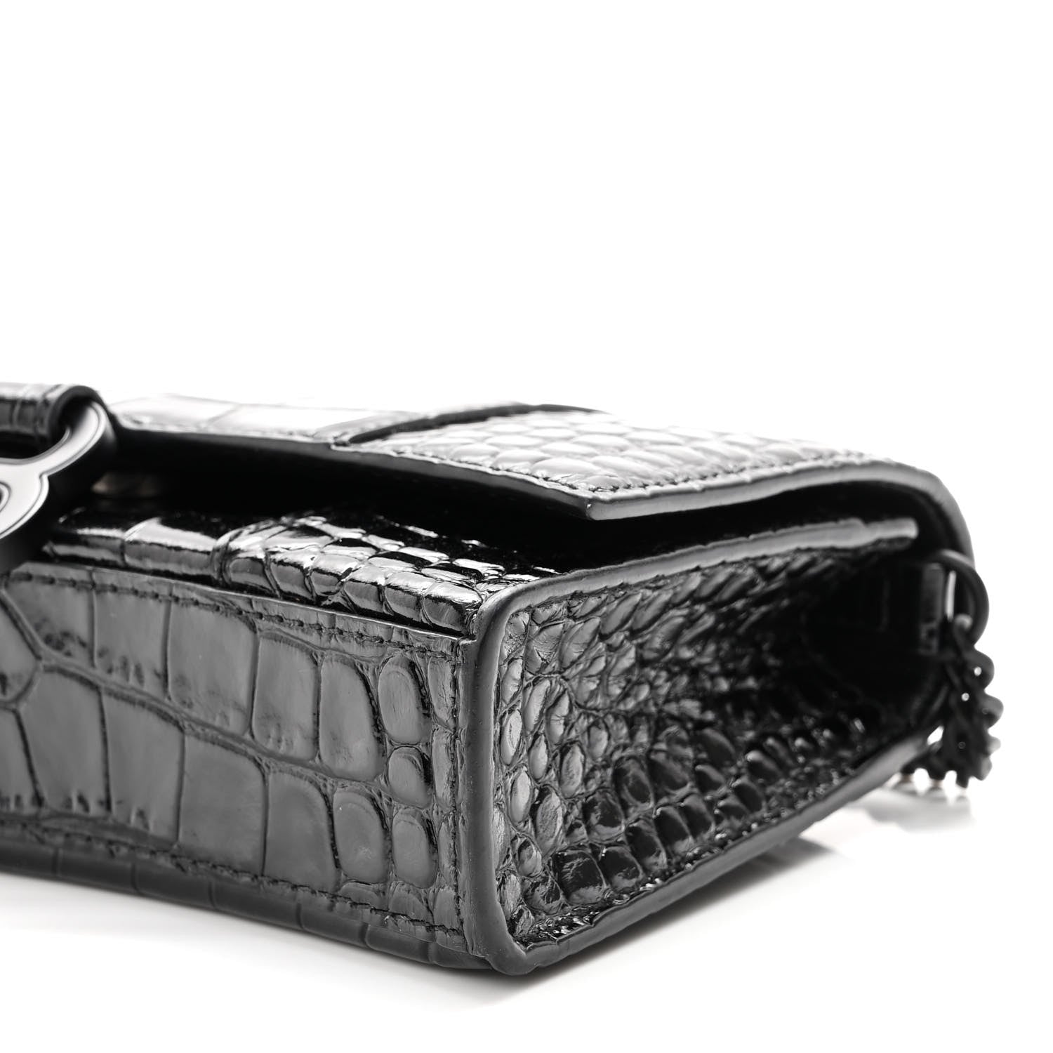 Balenciaga Shiny Calfskin Monochrome Crocodile Embossed Hourglass Chain Bag Black 9 of 9