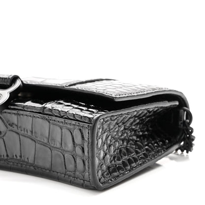 Balenciaga Shiny Calfskin Monochrome Crocodile Embossed Hourglass Chain Bag Black 9 of 9