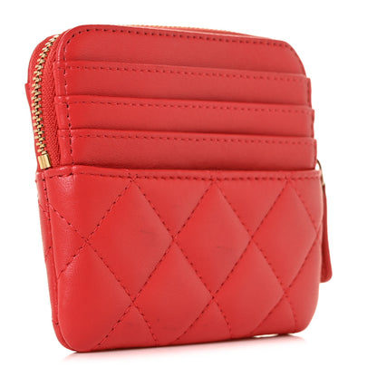 Chanel Lambskin Quilted Zip Card Holder Wallet Red 3 of 10