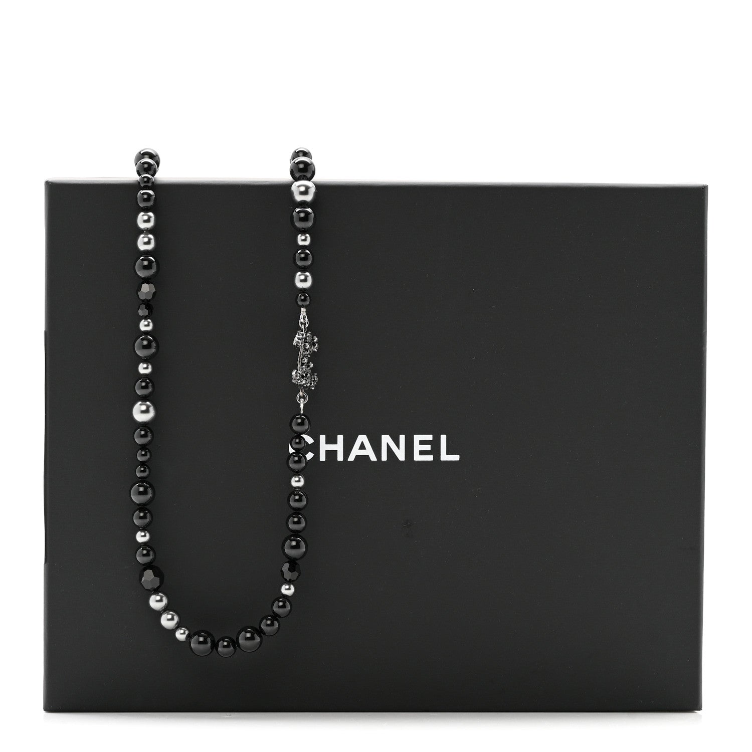 Chanel Pearl Crystal CC Camellia Necklace Ruthenium Black 6 of 6