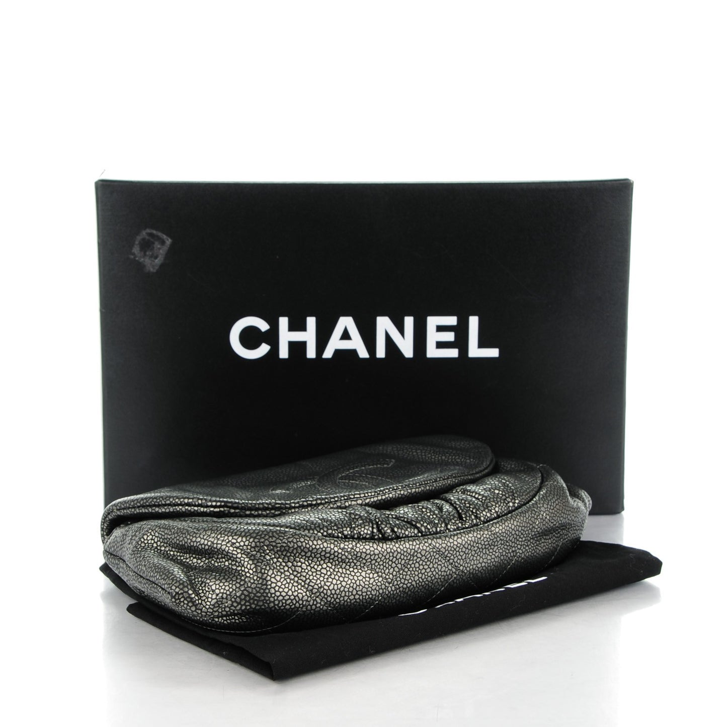 Metallic Caviar Half Moon Wallet On Chain WOC Dark Silver