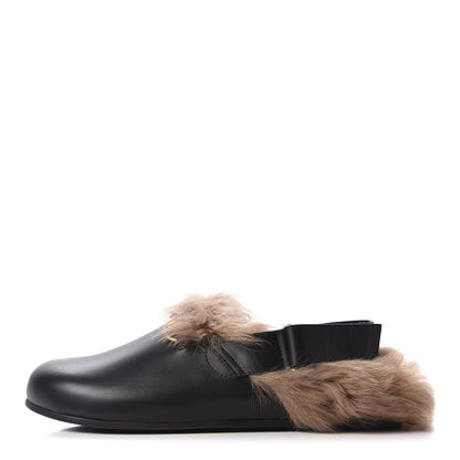 Gucci Calfskin Fur Mens Horsebit River Slingback Slippers 8 Black 1 of 8