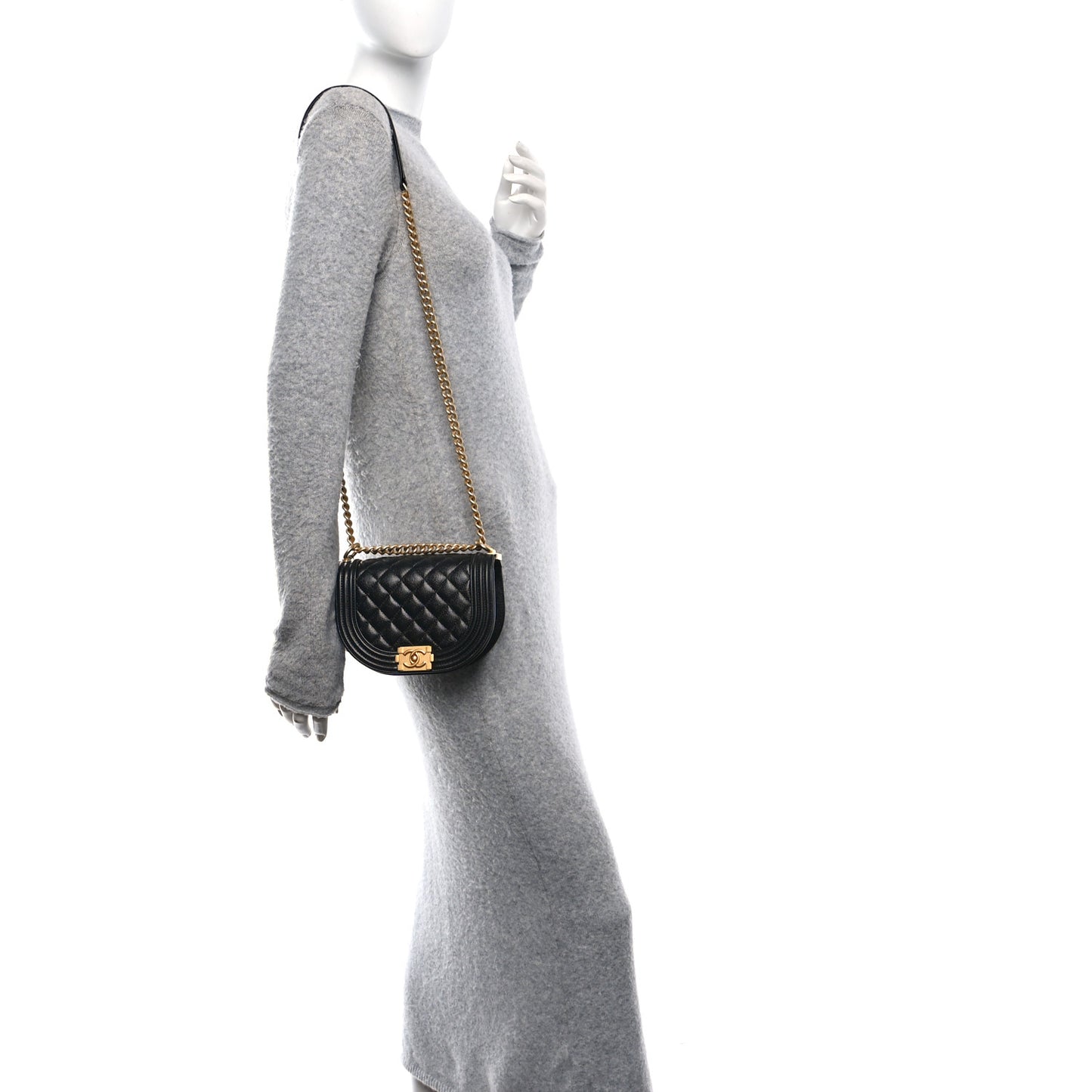 Caviar Quilted Small Boy Messenger Bag Black