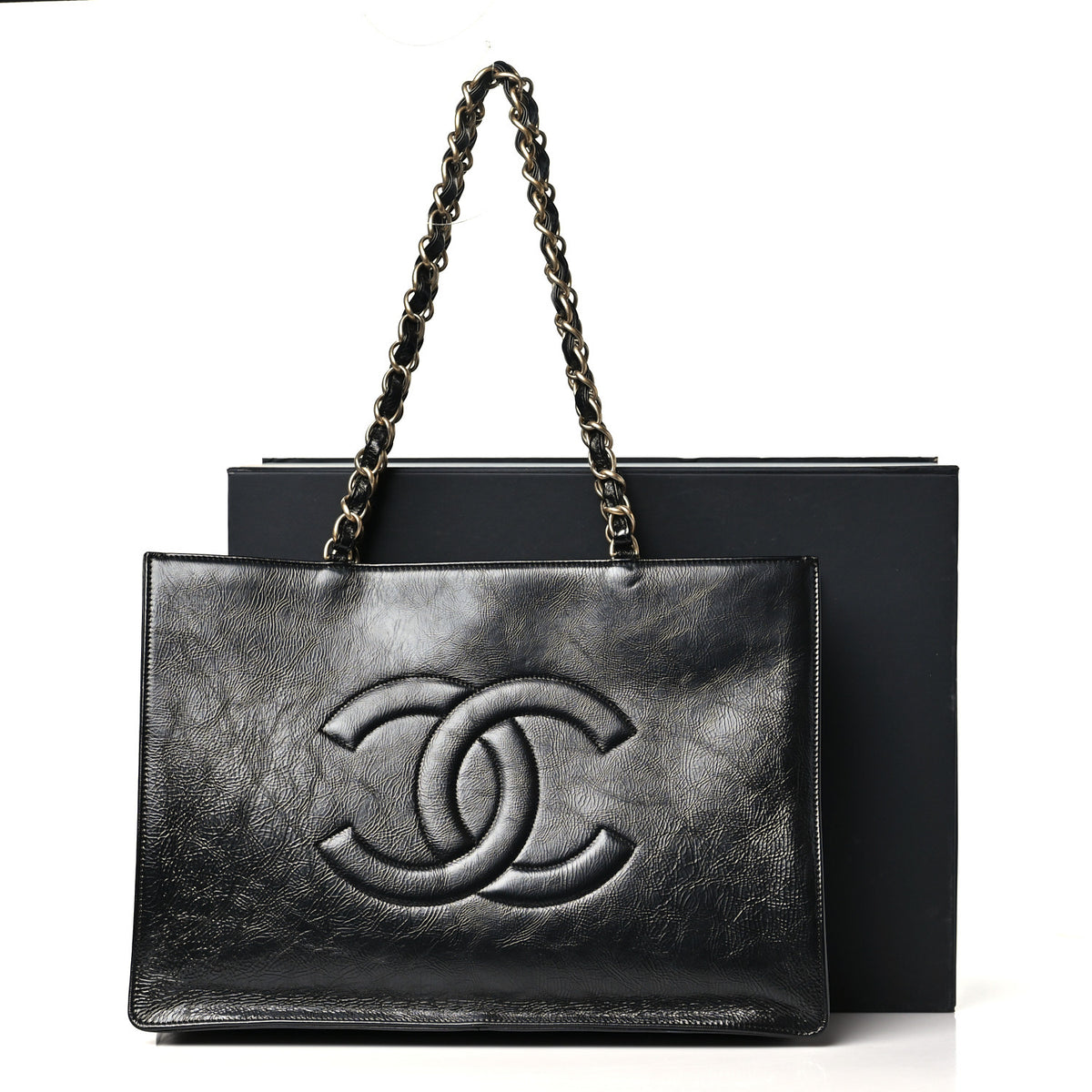 Chanel Shiny Aged Calfskin Shopping Bag Black 11 of 11
