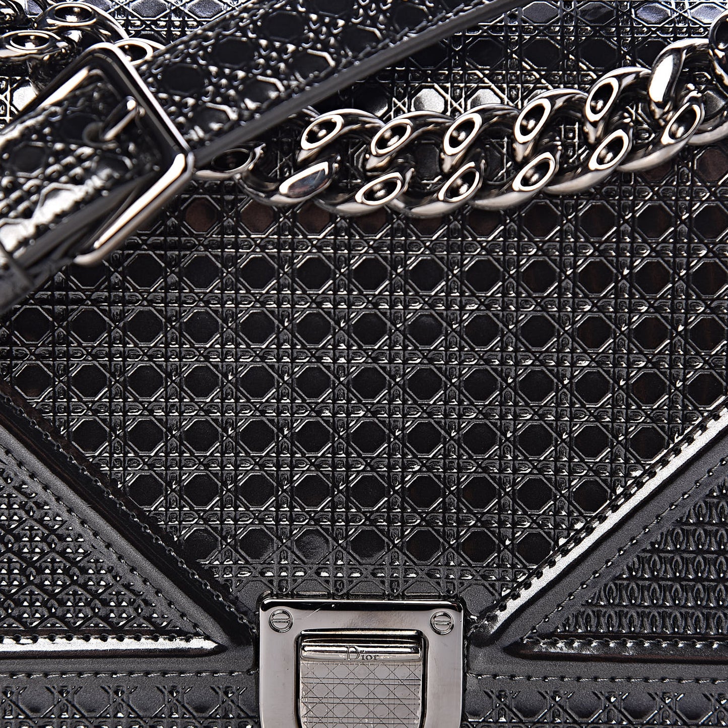 Metallic Patent Micro-Cannage Small Diorama Flap Bag Onyx Black