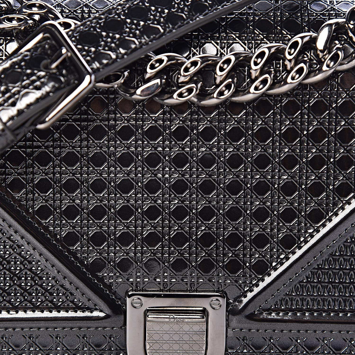 Christian Dior Metallic Patent Micro-Cannage Small Diorama Flap Bag Onyx Black 9 of 13