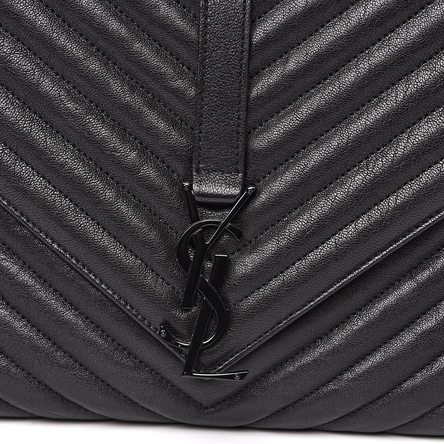 Sheepskin Matelasse Chevron Monogram Monochrome Large College Satchel Black