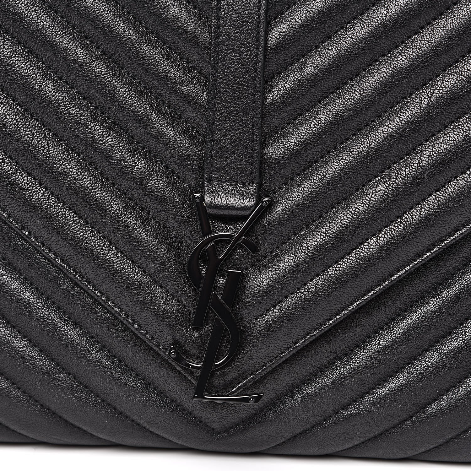 Saint Laurent Sheepskin Matelasse Chevron Monogram Monochrome Large College Satchel Black 9 of 14
