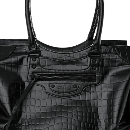 Balenciaga Semi Matte Calfskin Crocodile Embossed Neo Classic Black Hardware Large Top Handle Bag Black 7 of 14