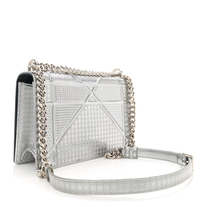 Christian Dior Metallic Patent Micro-Cannage Medium Diorama Flap Bag Silver 2 of 13