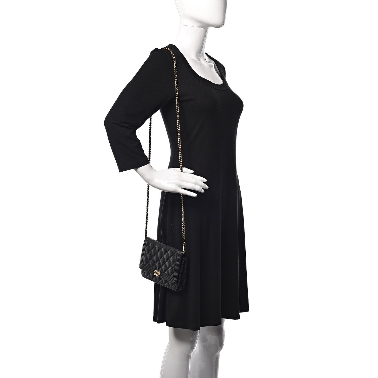 Caviar Quilted Boy Wallet On Chain WOC Black