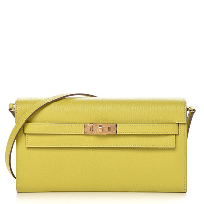 Hermes Chevre Mysore Kelly Wallet To Go Lime 1 of 7