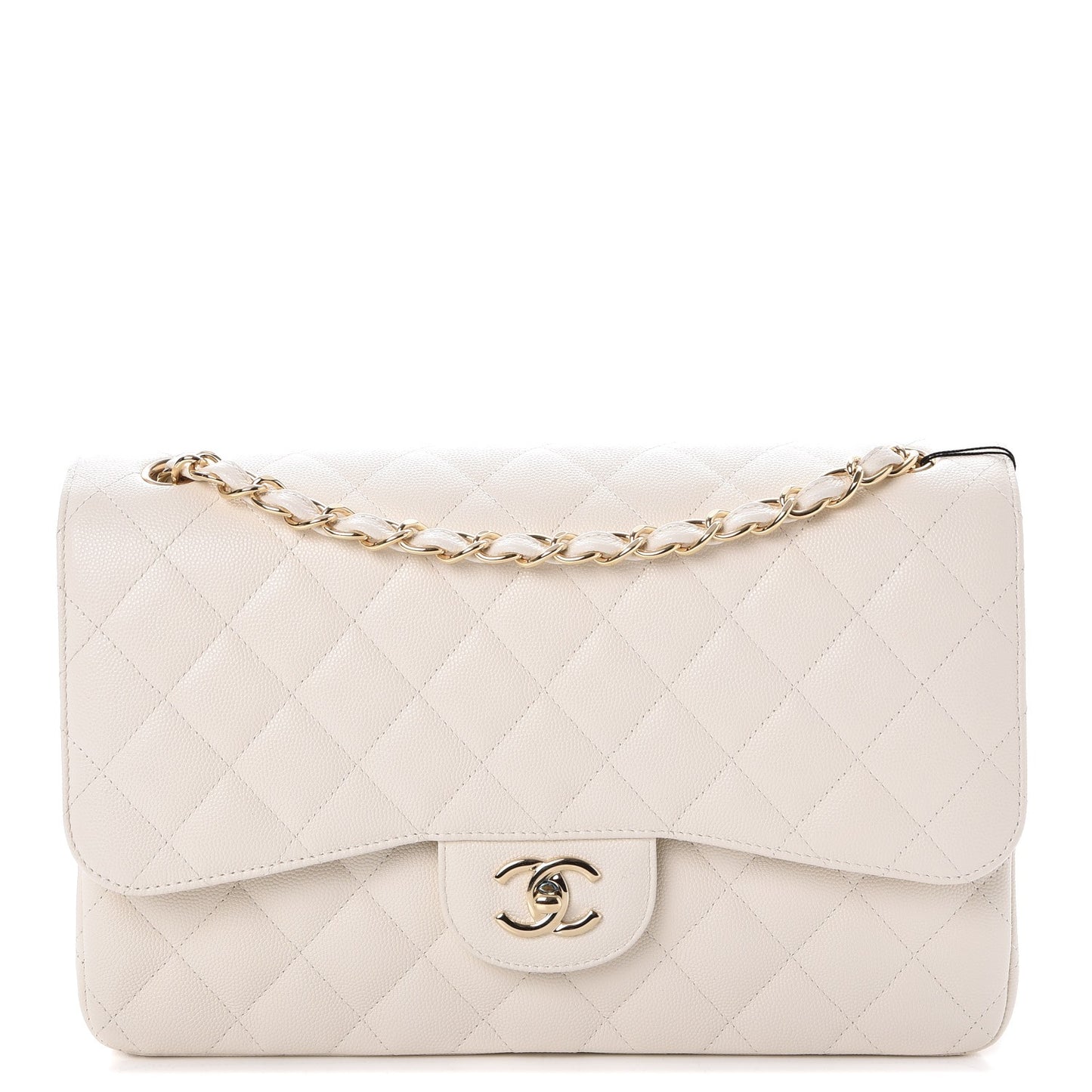 Caviar Quilted Jumbo Double Flap White