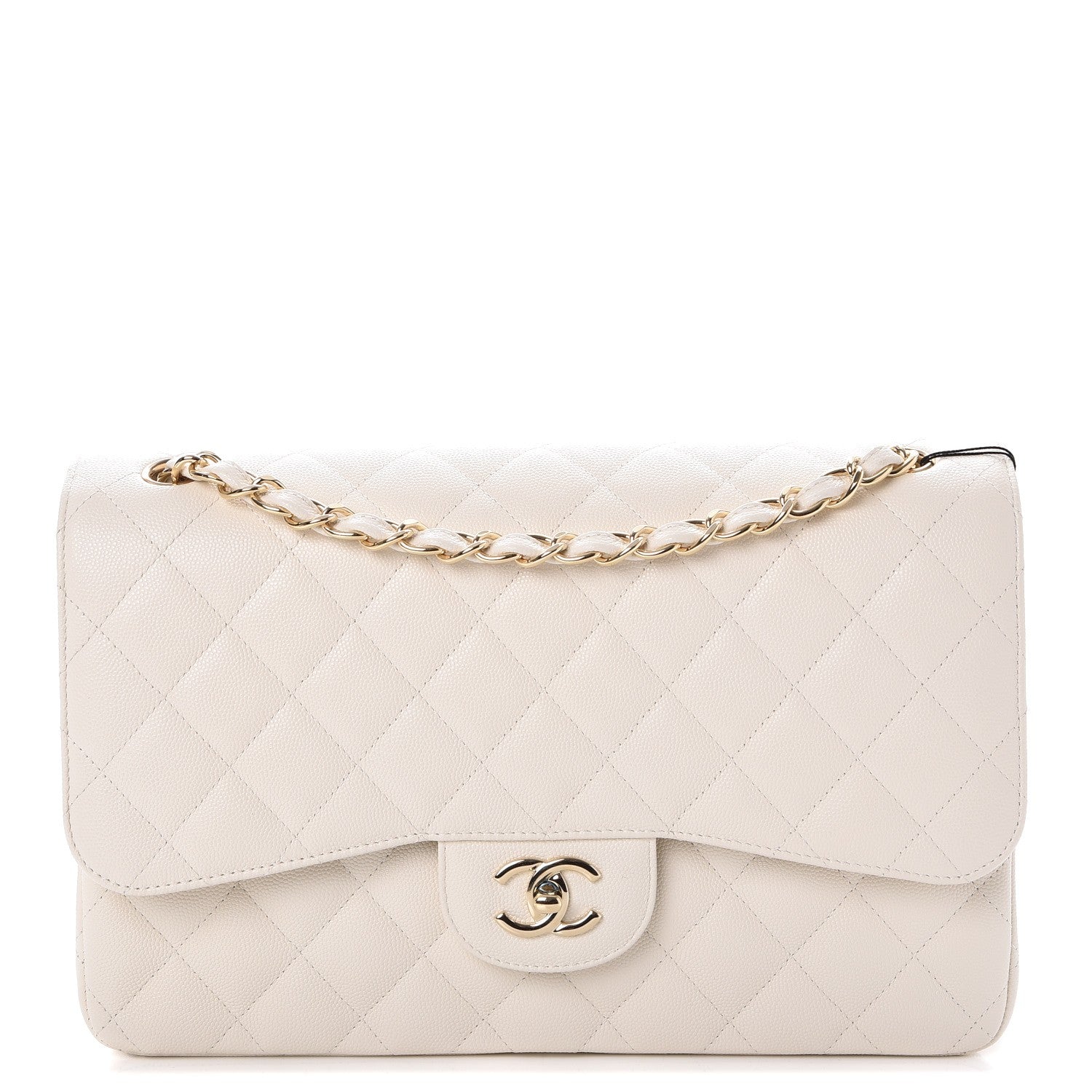 Chanel Caviar Quilted Jumbo Double Flap White 1 of 8