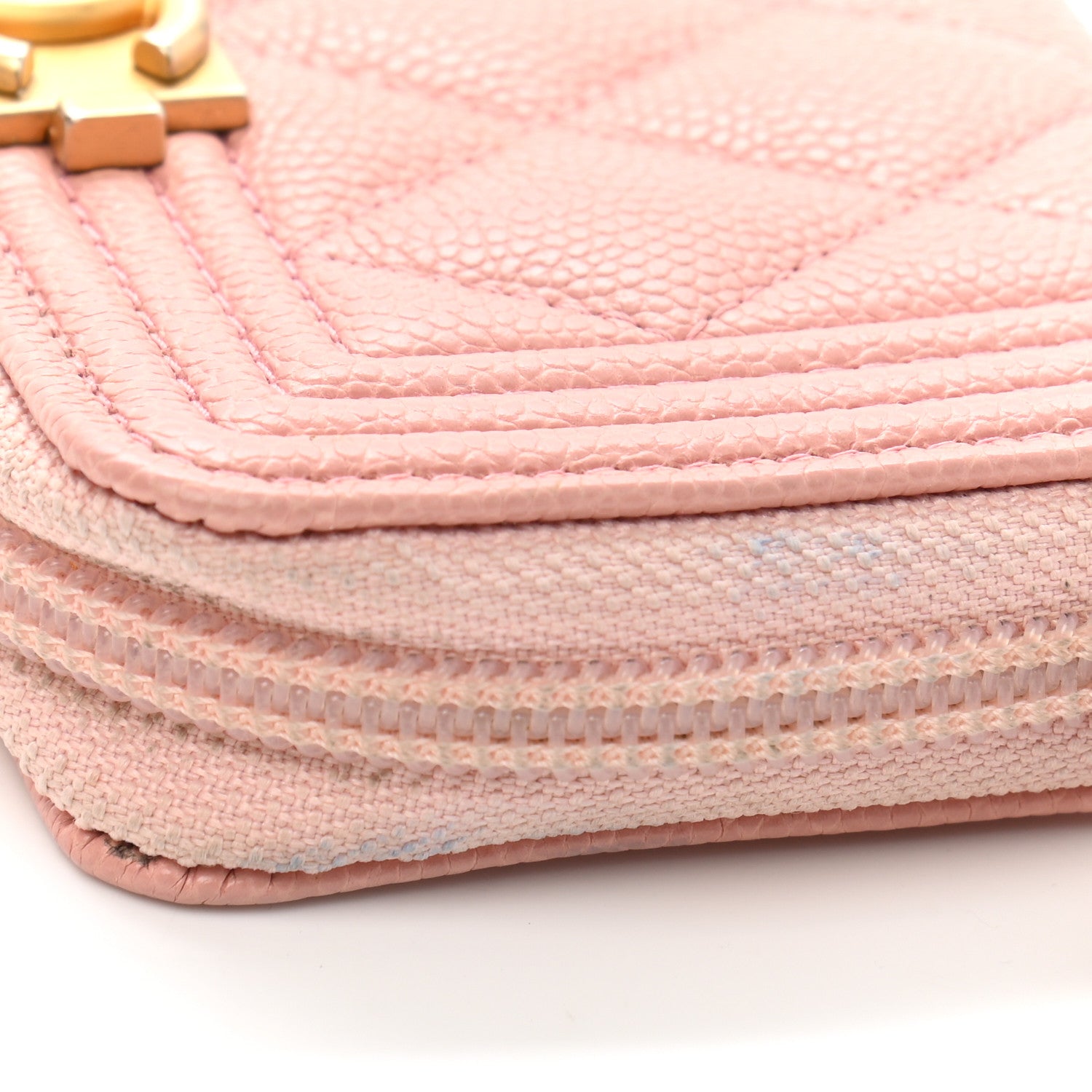 Chanel Caviar Quilted Boy Zip Around Coin Purse Wallet Light Pink 9 of 10