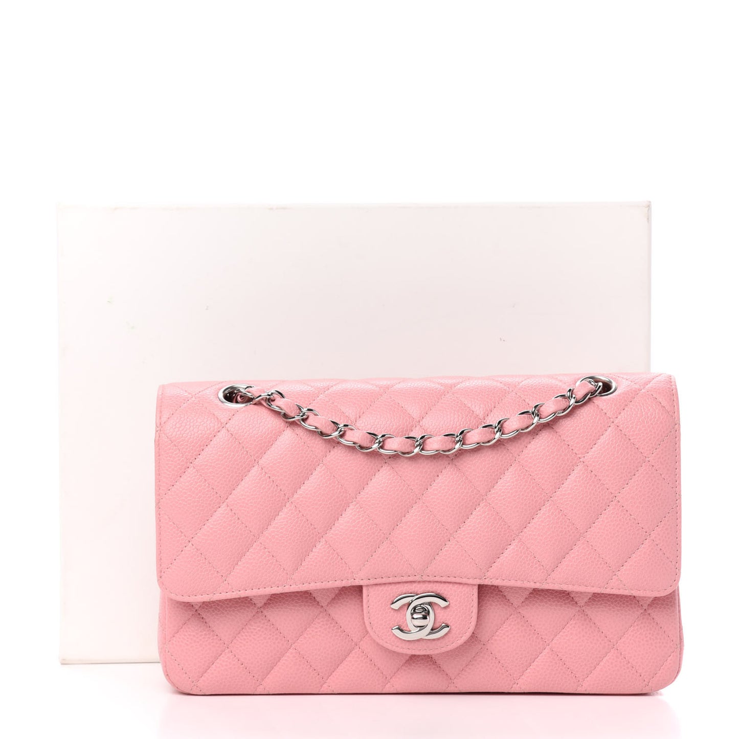 Caviar Quilted Medium Double Flap Pink