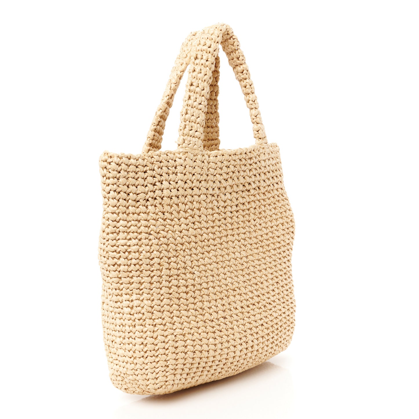 Yarn Raffia Effect Crochet Embroidered Small Logo Tote Naturale