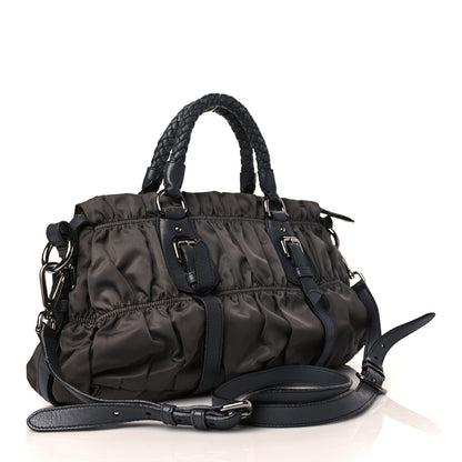 Prada Tessuto Nylon Nappa Braided Gaufre Shopping Satchel Grey 3 of 14