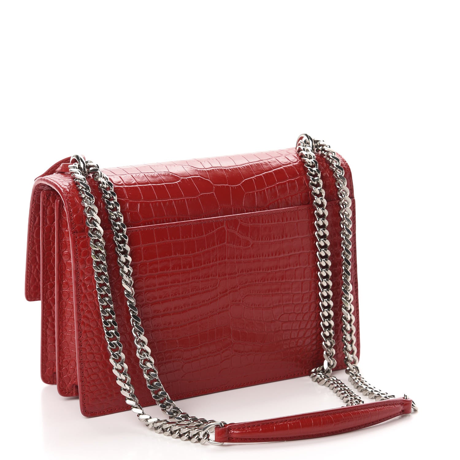 Saint Laurent Calfskin Crocodile Embossed Medium Monogram Sunset Rouge Eros 3 of 10