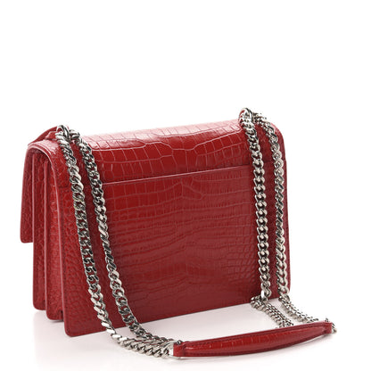Saint Laurent Calfskin Crocodile Embossed Medium Monogram Sunset Rouge Eros 3 of 10