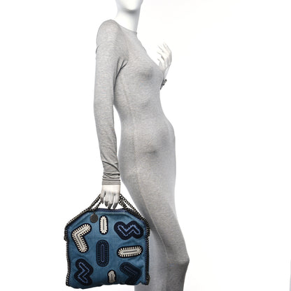 Stella McCartney Eco Denim Embroidered Zigarette Falabella Fold Over Tote Blue 2 of 10