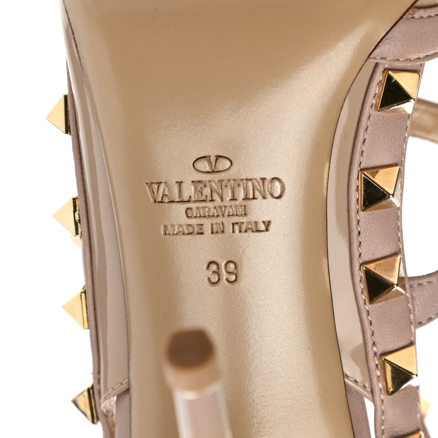 Patent Nappa Rockstud Ankle Strap 100mm Pumps 39 Poudre