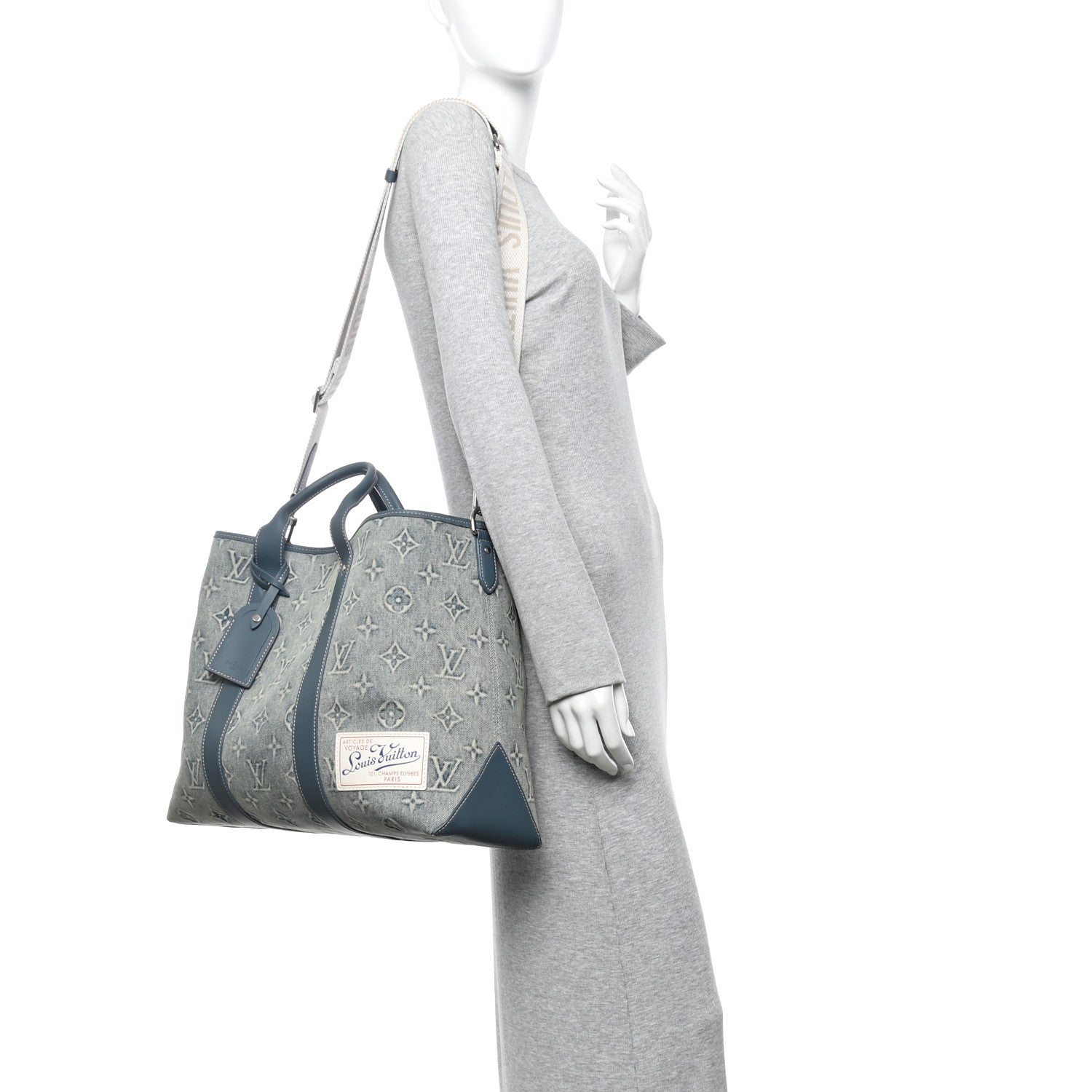 Louis Vuitton Monogram Washed Denim Weekend Tote NM Blue 2 of 9