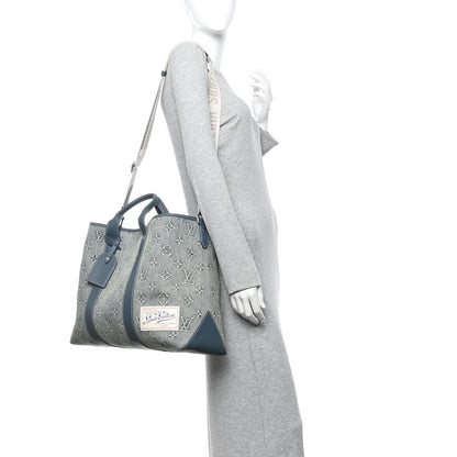 Louis Vuitton Monogram Washed Denim Weekend Tote NM Blue 2 of 9