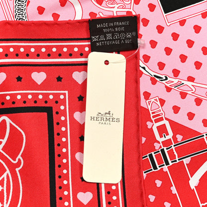Hermes Silk Grand Manege Cut Bandana Love Scarf 70 Rouge Rose Black 3 of 6