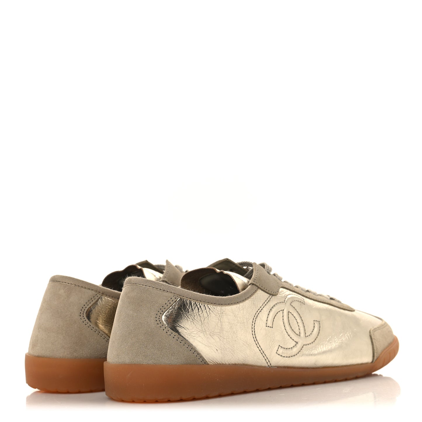 Laminated Crumpled Calfskin Womens CC Sneakers 40 Light Gold Beige