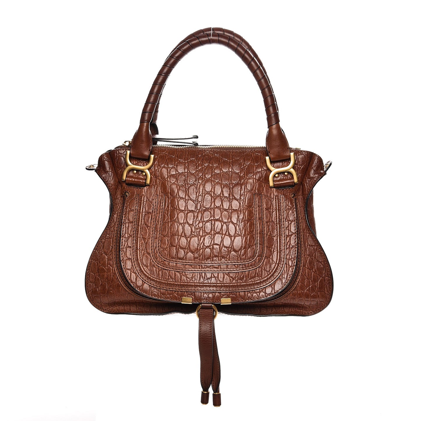 Calfskin Crocodile Embossed Medium Marcie Satchel Mahogany
