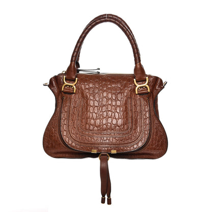 Chloe Calfskin Crocodile Embossed Medium Marcie Satchel Mahogany 1 of 13
