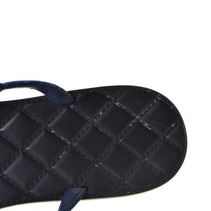 Chanel Suede Calfskin Quilted Chain Thong Sandals 38.5 Navy Blue 6 of 9