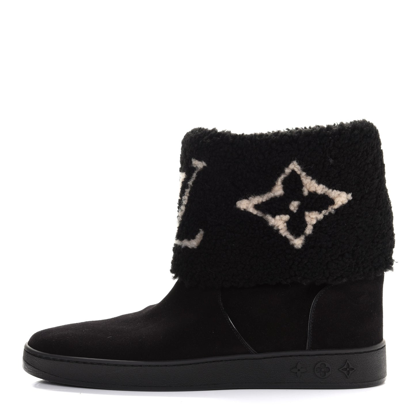 Suede Calfskin Shearling Snowdrop Flat Ankle Boot 40 Black