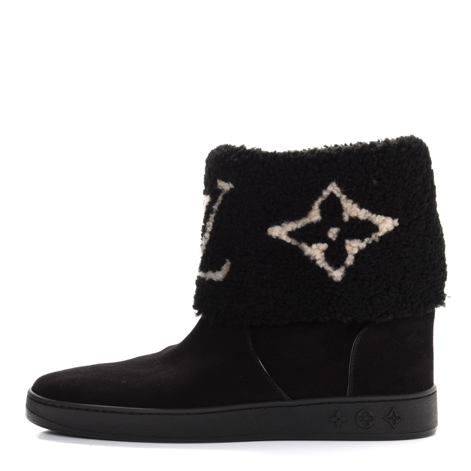 Louis Vuitton Suede Calfskin Shearling Snowdrop Flat Ankle Boot 40 Black 1 of 8