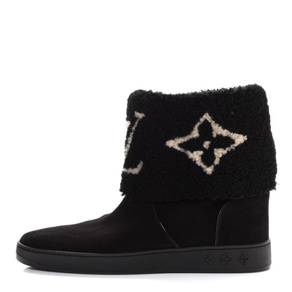 Louis Vuitton Suede Calfskin Shearling Snowdrop Flat Ankle Boot 40 Black 1 of 8