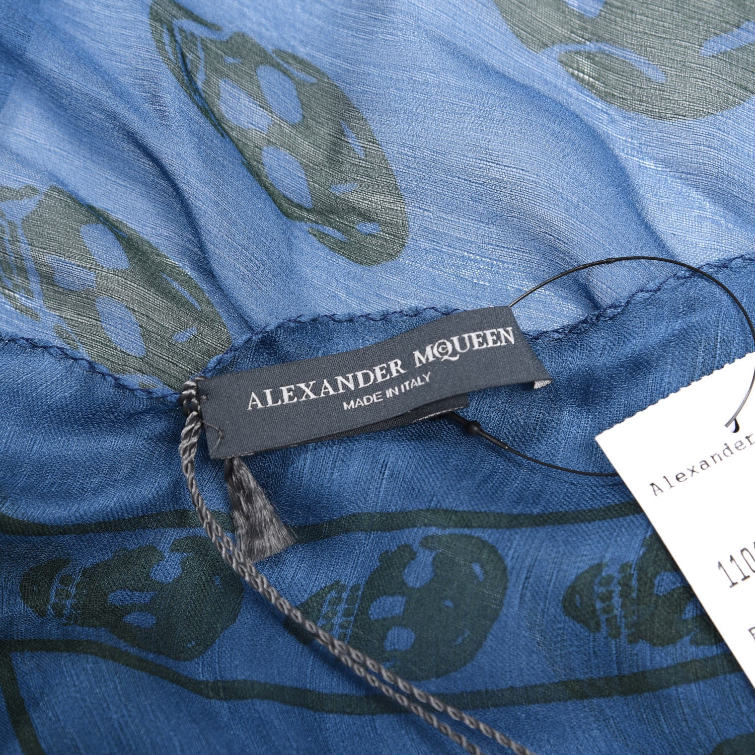 Alexander McQueen Silk Chiffon Skull Scarf Blue Dark Green 3 of 3